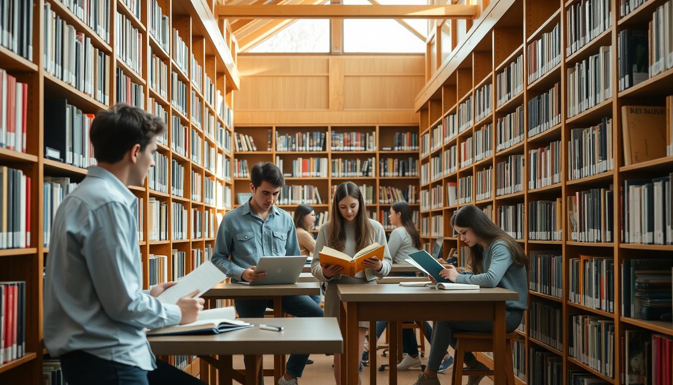 Students studying together in modern classroom